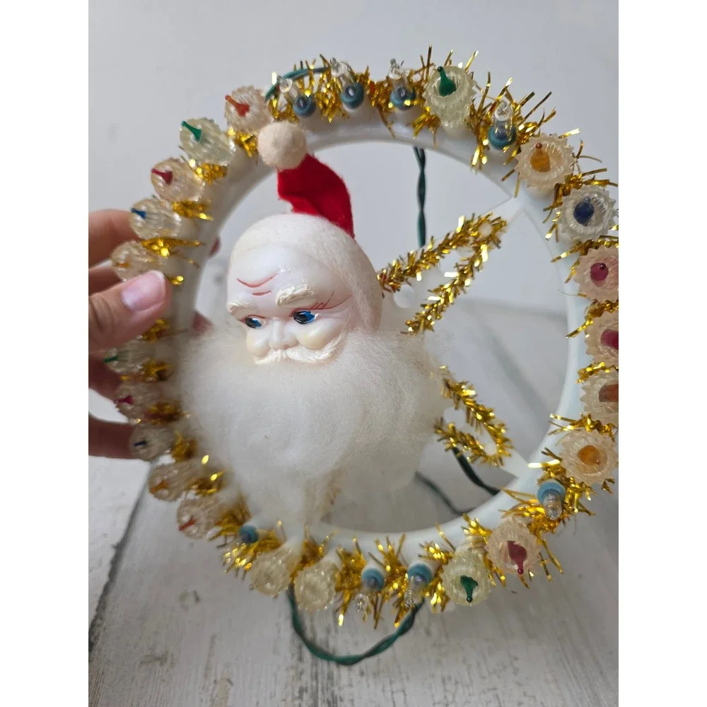 Vintage Santa AS IS light up tree topper Xmas tree
